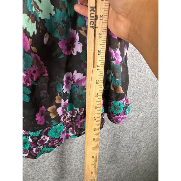 Susan Graver Blouse Women 1X Blue Semi Sheer Floral V Neck Wide Sleeve Fairy - Picture 4 of 7